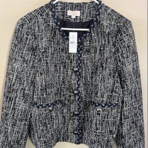 Ann Taylor Loft Cropped Tweed Jacket- Size XL- Multi Navy & Light Blue and White